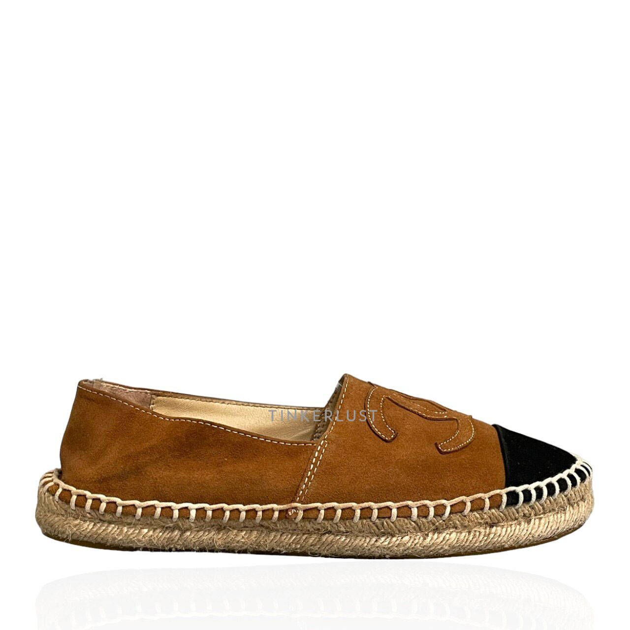 sepatu flats Chanel Espadrilles Brown Suede Leather Flats Tinkerlust